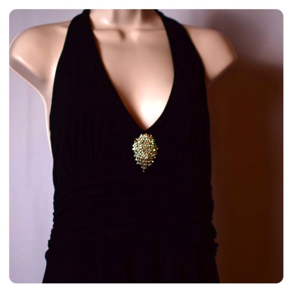 Black formal or cocktail dress rhinestone accent